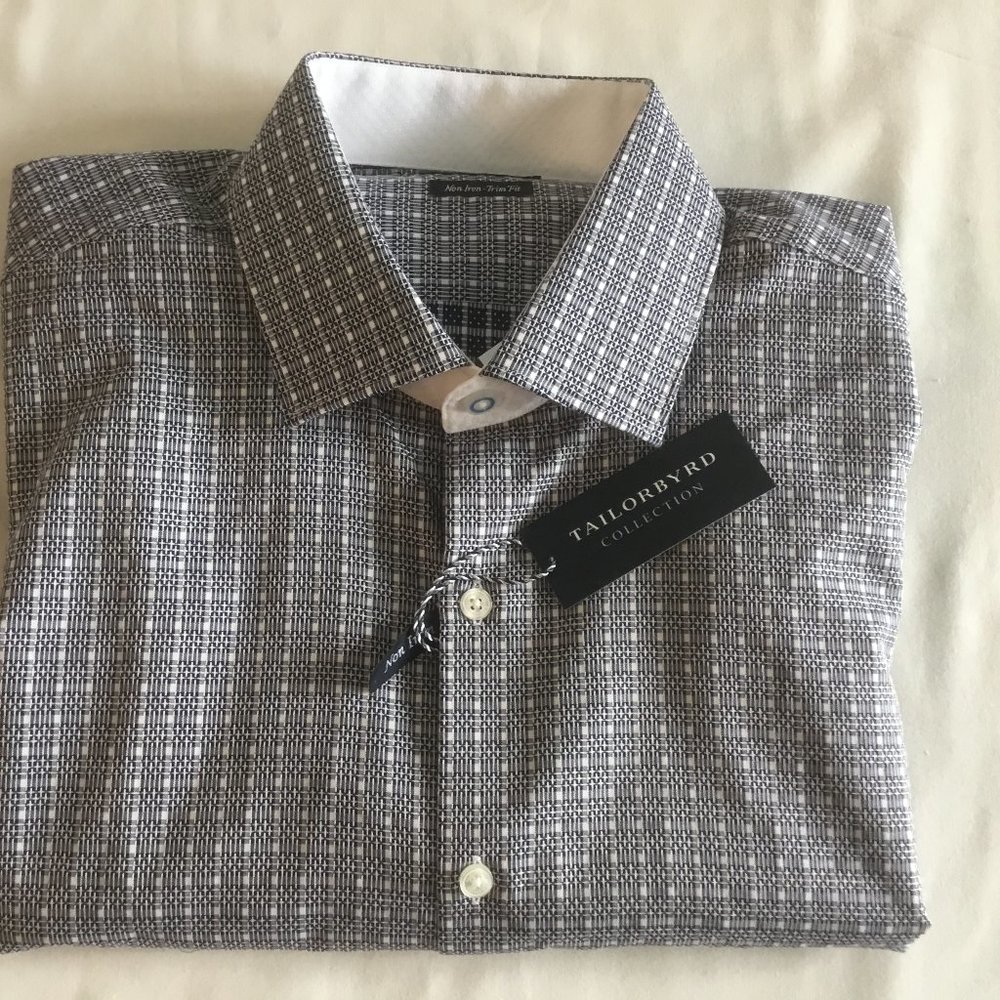 Tailorbyrd Dress Shirt Men's Size L  Black & white check- Large Size- NWT